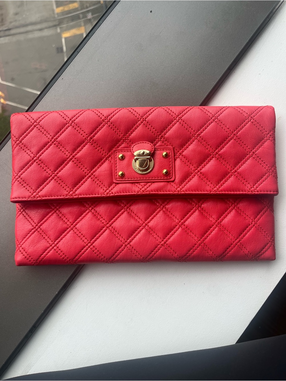 Quilted Marc Jacobs Coral Leather Fold-Over Clutch